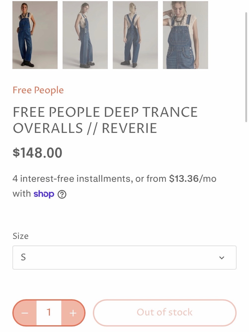 Free People Classic Blue Denim Overalls - Women's Relaxed Fit - Picture 2 of 6
